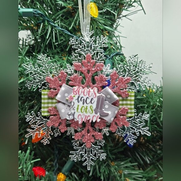 Boots Lace & Lots Grace Ornament Cowgirl Boots Rustic Country Christmas Holiday - Picture 1 of 4